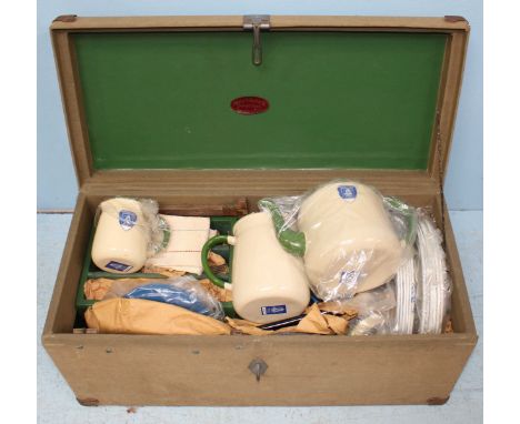 An unused 1930's/40's 'Judge Ware' enamel outdoor cooking set, comprising of a teapot, plates and flatware etc, housed in a f