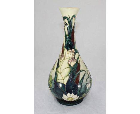 A Moorcroft ceramic vase in the Lamia pattern, designed by Rachel Bishop, signed and dated 1995, in original box, 31cm in hei