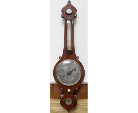 A late 19th century mercury wheel barometer by Hoskin of Ventnor, Isle of Wight, the Persian 'style' oak case with inlaid mot