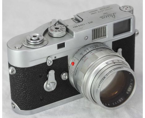 A Leica M2 rangefinder camera from 1963, reference no.1069984, with Leitz Summilux 1:1.4 50mm lens from 1961, reference 18845