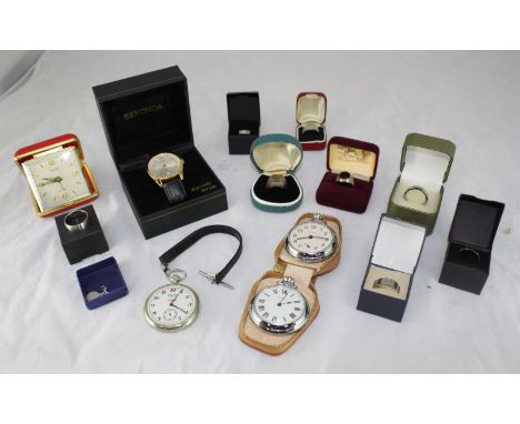 Three silver signet rings, together with a small silver St Christopher, five stainless steel gents rings, two Ingersoll and o