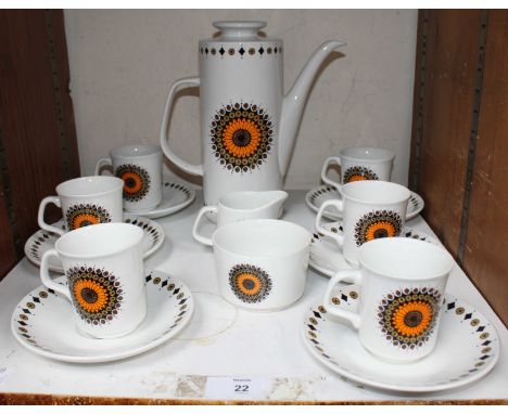 SECTION 22. A J&G Meakin ceramic coffee set, comprising coffee pot, 6 cups and saucers, milk jug and sugar bowl