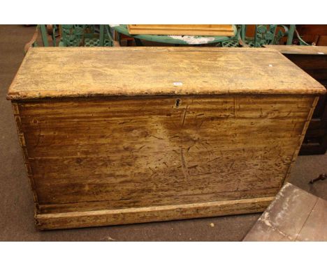 Victorian pine trunk, the interior fitted with later trays, 74cm by 124cm by 49cm.