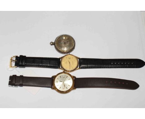 Gents 1980's Omega Seamaster Quartz wristwatch with papers, Sekonda wristwatch and silver fob watch.