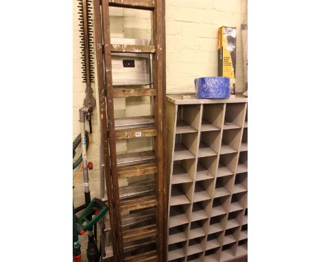 Wooden double extending ladder and pair aluminium platform steps (2).