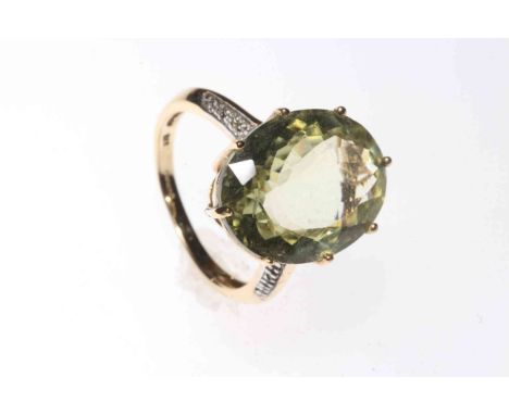 9 carat gold 7 carat Sillilimite and Diamond ring, size N.