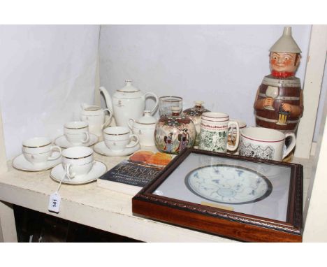 Tek Sing framed porcelain, Golden Jubilee-2022 tea set, Dutch? biscuit barrel, lamp, etc.