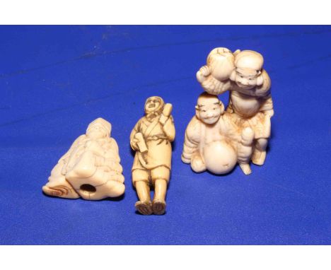 Two good 19th Century Japanese ivory netsuke and small okimono (3).