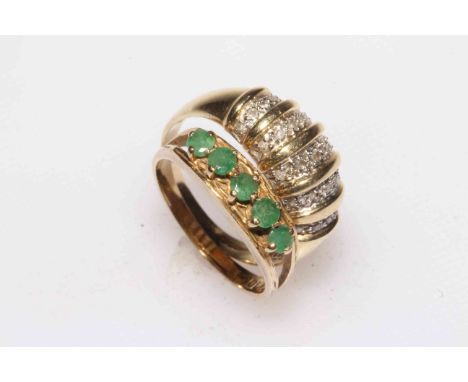 10k five stone Emerald ring and 9 carat gold and diamond pavé design ring. 