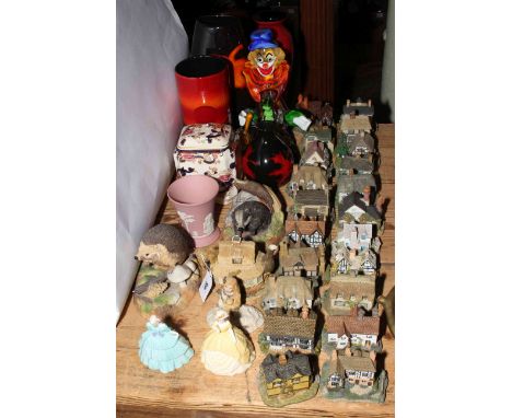 Collection of Lilliput Lane, Coalport ladies 'Hannah' and 'Leanne', Wedgwood figurines, Poole Pottery, Murano clown, etc.