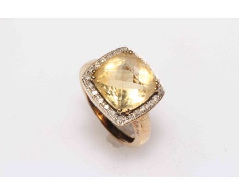 9k Citrine? and Diamond ring, size M.