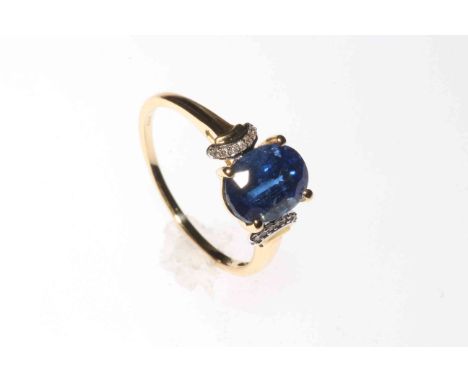 Kyanite and Diamond 9 carat gold ring, size P½.