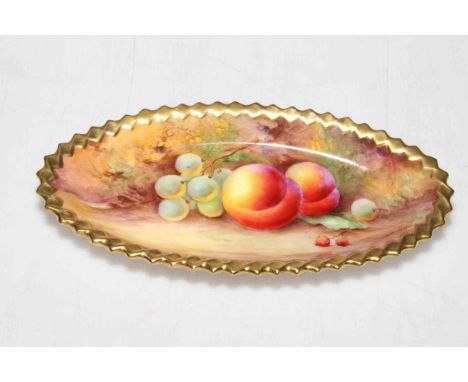 Royal Worcester fruit painted oval dish with serrated edge by H. Price.