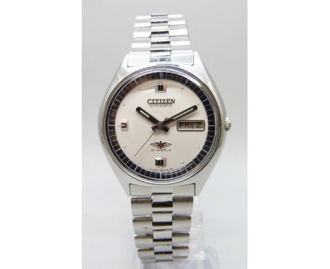 A stainless steel Citizen Automatic wristwatch with day/date aperture, 35mm including crown