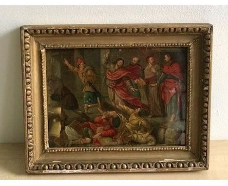 Old Master Interest: An 18th century oil on copper figural study, 16cm x 22cm, framed and under glass.&nbsp;