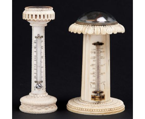 A Victorian turned ivory pillar compass, the floating card rose inscribed C Essex &amp; Co London entered at Stationers Hall,