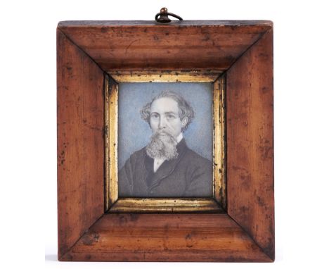 English School, 19th c - Portrait Miniature of a Gentleman, in a grey coat, ivory, 74 x 59m, maple frame  Good condition, une