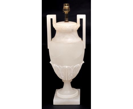 An alabaster vase shaped lamp, 20th c, 40cm h excluding fitment  Good condition