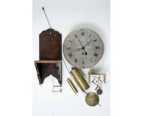 A George III silvered brass 13" longcase clock dial, Whitehurst Derby, dated 1795 and dismantled and incomplete movement attr