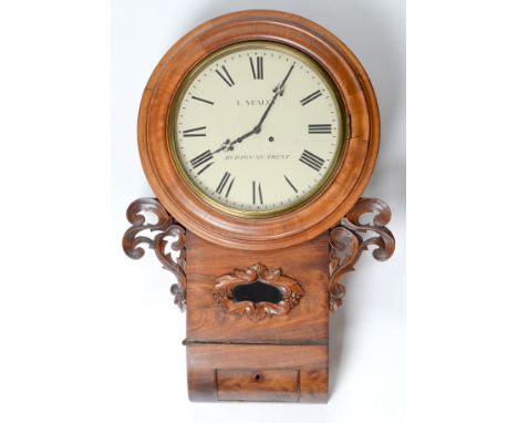 A Victorian mahogany eight day trunk dial clock, L Yeatley Burton-on-Trent, the twin fusee movement with rectangular plates a