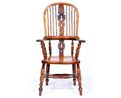 A Victorian yew wood and burr yew wood Windsor 'Best High Smoking' chair, Worksop, possibly by William Gilling of Bridge Plac