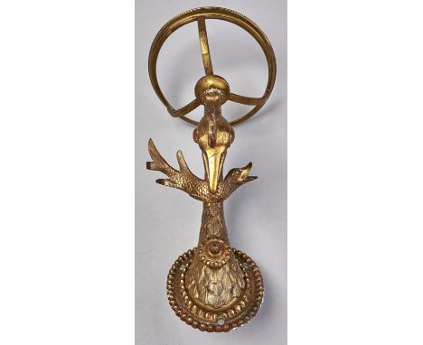 A Victorian gilt lacquered brass oil lamp bracket in the form of a heron and fish, c1890, 24cm h  Localised wear and discolou
