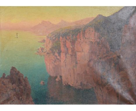 Eugene Deshayes (1828-1890) - The Turquoise Sea and the Rose Red Cliffs of the Coast of Algeria, signed, oil on canvas, 71 x 