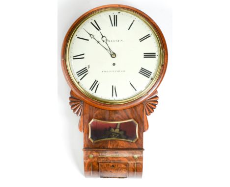 A Victorian eight day brass inlaid mahogany trunk dial timepiece, F[rederick] Barnes Framlingham, the fusee movement with sho