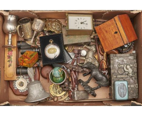 Miscellaneous wood and metal bygones, to include a Regency satinwood tea caddy, plated articles, etc  Mostly in good conditio