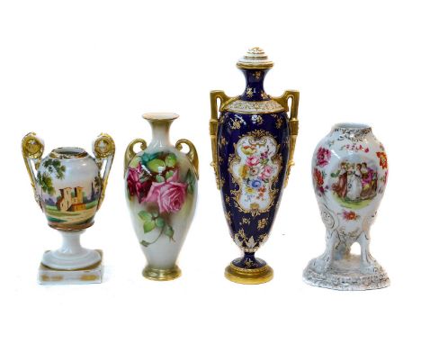 A Royal Worcester vase painted with roses, another Royal Worcester vase, a Stourbridge glass paperweight, together with other