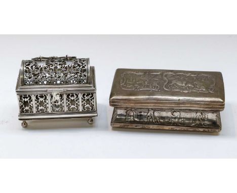 A Dutch Silver Marriage Casket, With English Import Marks for London, 1890, oblong and on ball feet, the sides and domed cove