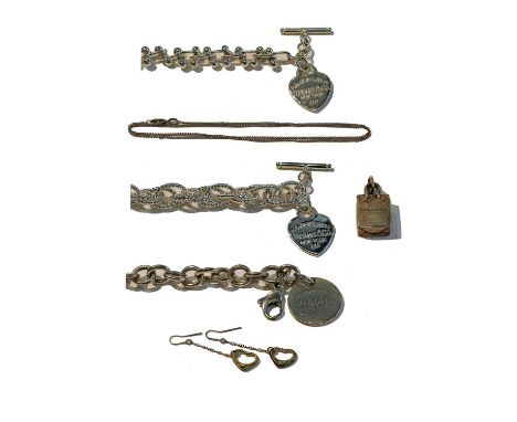 Tiffany &amp; Co: two bracelets, necklace, earrings and pendant, all stamped '925'; and an 18 carat white gold chain, length 