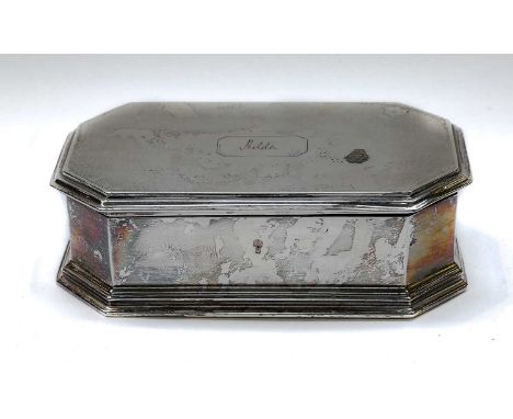 A George V Silver Jewellery-Box, by Charles Henry Dumenil, London, 1920, oblong and with canted corners, the hinged cover eng