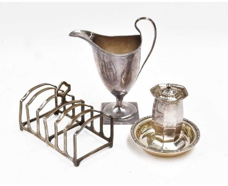 A Collection of Silver, comprising: a George III style helmet-shaped cream-jug, 14cm high; a seven-bar toastrack, 11.4cm long