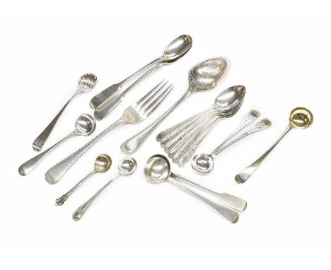 A Collection of George III and Later Silver Spoons, Various Maker's and dates, comprising: nine various condiment spoons; a s