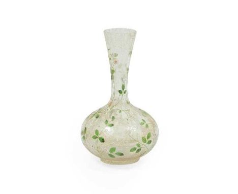 An Art Nouveau Bohemian enamelled crackle glass vase, decorated with flowers and foliage, unmarked, 23cm highCondition report