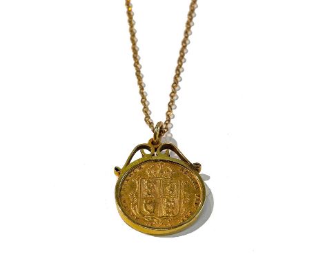 A half sovereign dated 1892 mounted as a pendant on chain, chain length 43cmCondition report: Mount hallmarked 9 carat gold, 
