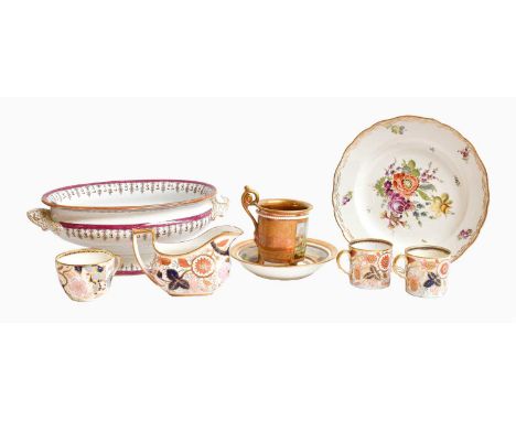 Early 19th century and later ceramics including a Meissen floral decorated plate (a.f.), Spode teawares in the Imari palette,