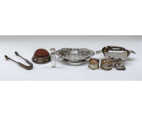 A Collection of Assorted Silver and Silver Plate, the Silver Comprising: a pair of candlesticks on domed bases (a/f), filled;