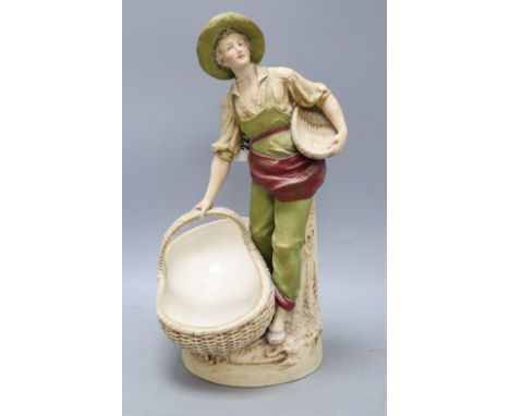 A Royal Dux figure of a boy carrying baskets, height 40cmCONDITION: This appears to have rarely been taken off the shelf, alt