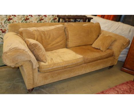 A large gold chenille sofa by Duresta W.220cm, D.100cm, H.64cm