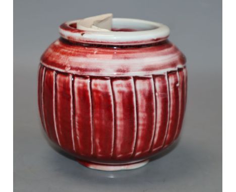 A David Leach fluted porcelain ox blood glazed vase, signed, with letter from David Leach, height 12cmCONDITION: Good conditi