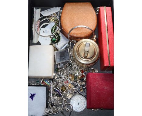 A quantity of assorted jewellery including, costume, 925 rings, silver ring and other white metal etc. and two lighters.