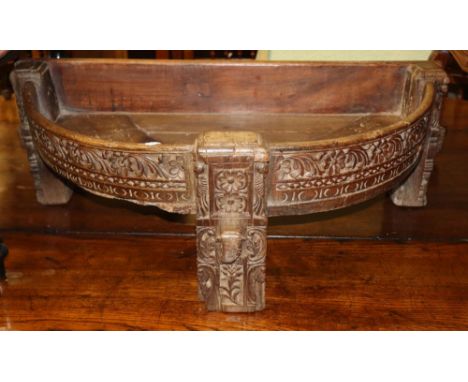 An Indian carved hardwood 'D' shaped planter, W.84cm, D.44cm, H.29cm
