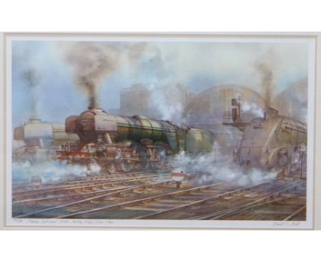 David C Bell, limited edition print, Flying Scotsman leaving Kings Cross, signed in pencil, 77/150, overall 36 x 58cm