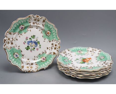 A set of six 19th century Ridgways gilt and floral porcelain plates, diameter 23cmCONDITION: Signs of wear to gilding and lig