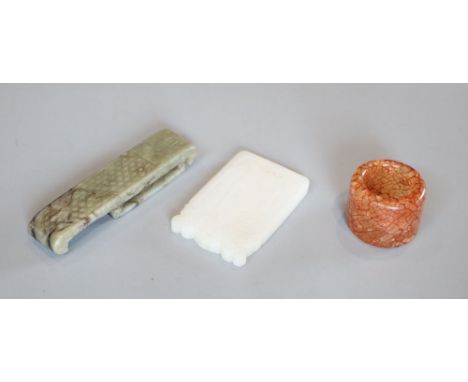 A jade pendant, a belt hook and a hardstone archer's ring