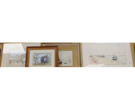 Julia M. Phelps, 'Is it Oxford or Cambridge?', signed, watercolour, 12.5cm x 18cm and three other pictures