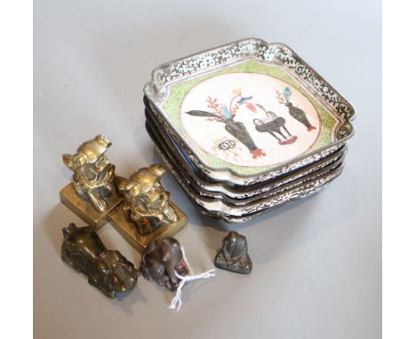 A group of Chinese small items, canton enamels, bronze seals etc