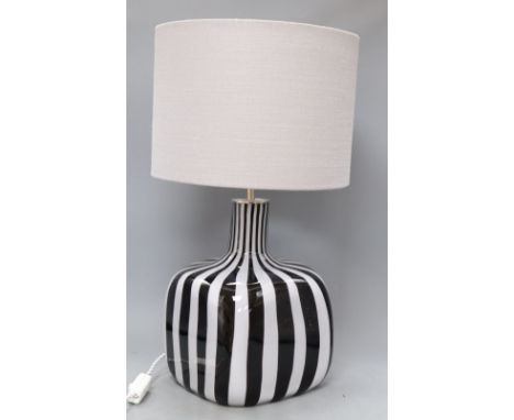 A Porto Romana striped glass table lamp, overall height 53cm